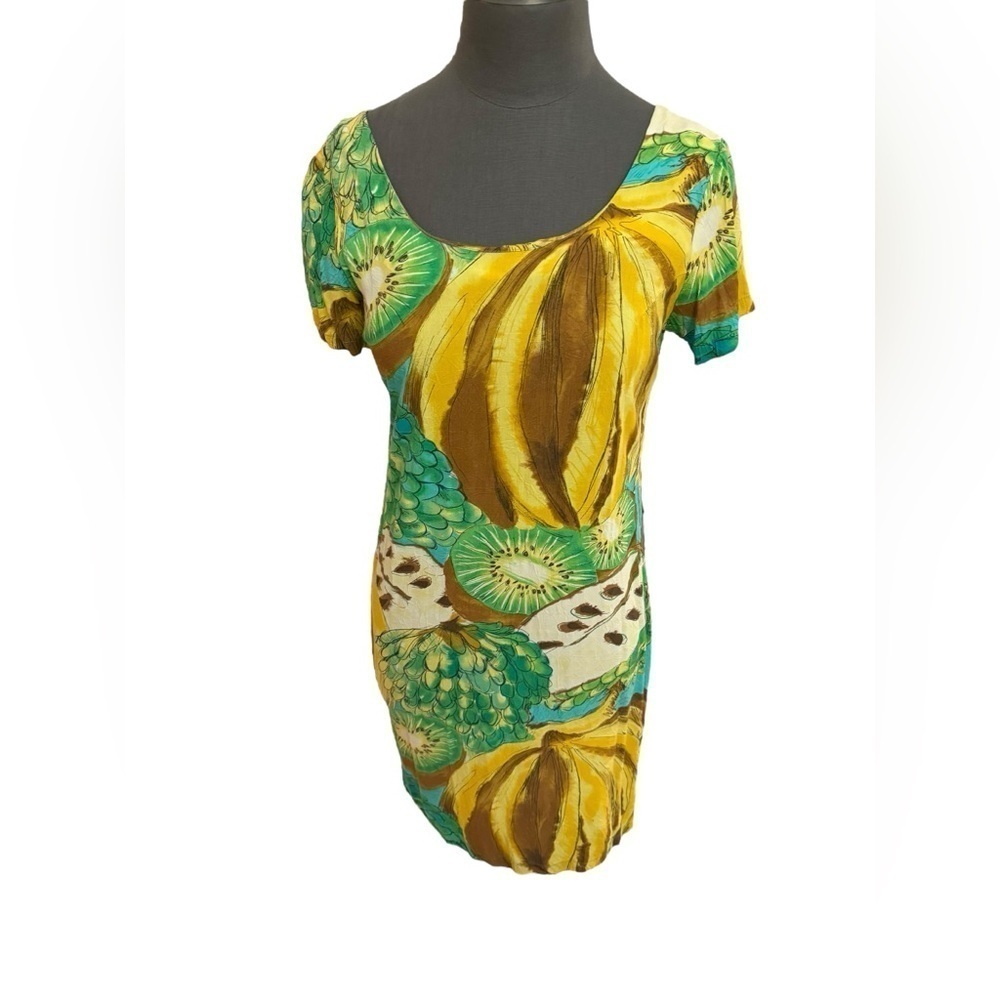 Vintage Jams World Scoop Neck Sheath Dress Bananas Kiwis Size 9